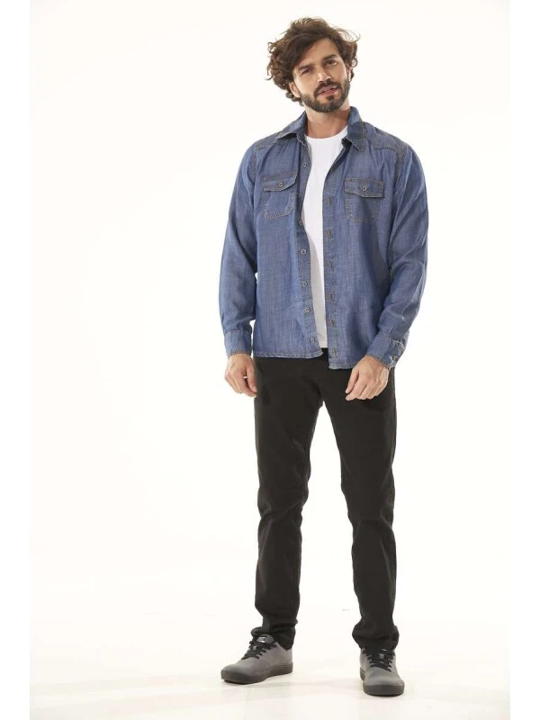 CAMISETA MASCULINA BOLSOS FRONTAIS - Jeans