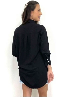 CAMISETE LONGO DE BOTÕES  COSH JEANS - Preto