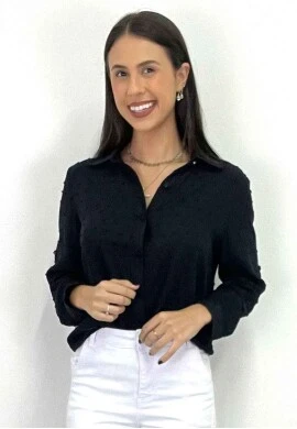 CAMISETE MANGA LONGA DE BOTÕES  COSH JEANS - Preto