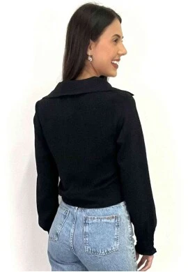 CAMISETE MANGA LONGA DE BOTÕES  COSH JEANS - Preto