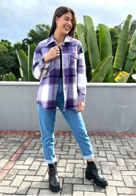 CAMISÃO XADREZ FEMININO DE FLANELA  COSH JEANS - Roxo