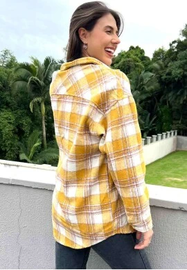 CAMISÃO XADREZ FEMININO FLANELA  COSH JEANS - Mostarda