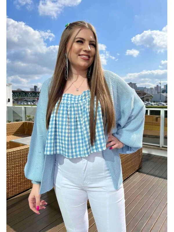 CARDIGAN TRICOT FEMININO  COSH JEANS - Azul soft