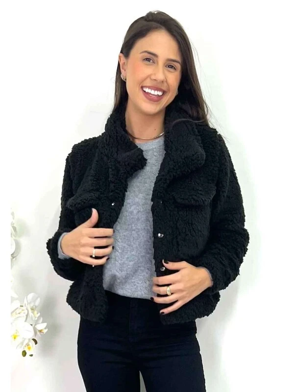 CASACO TEDDY FEMININO NEGA RIO  COSH JEANS - Preto