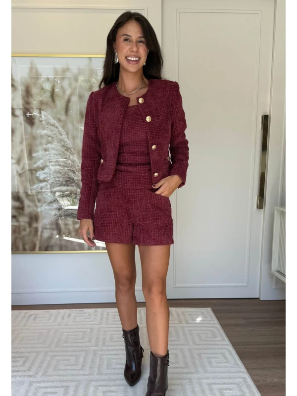 CASAQUETO AVELUDADO TWEED - COSH JEANS - Bordo
