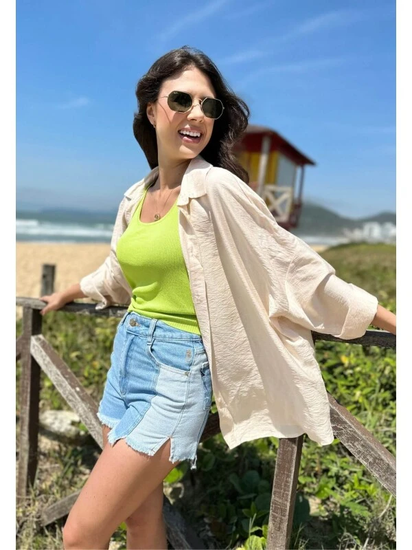 Camisa Feminina Oversized Zetinha - Cosh - Bege