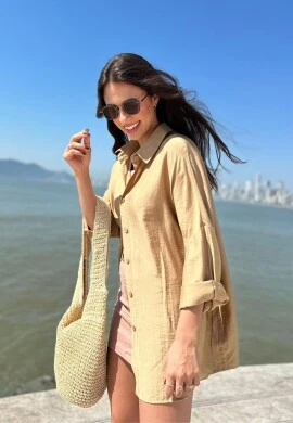 Camisa Feminina Oversized Zetinha - Cosh - Caqui