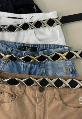 Cinto Detalhe em Metal X - Cosh Jeans - Preto/prata/dourado