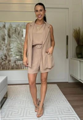 COLETE FEMININO ALONGADO IRIS - COSH JEANS - Bege