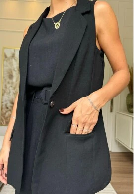 COLETE FEMININO ALONGADO IRIS - COSH JEANS - Preto
