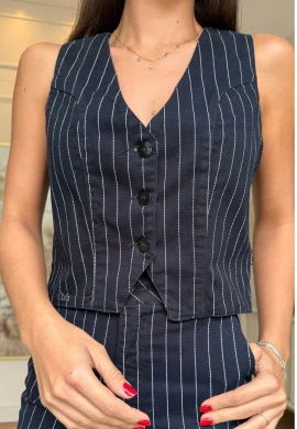 COLETE ISIS - COSH JEANS - Azul/risca de giz