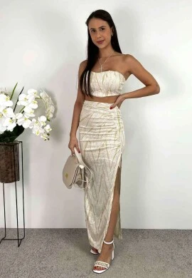 CONJ. SAIA LONGA E TOP FEMININO - COSH JEANS - Off white
