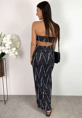 CONJ. SAIA LONGA E TOP FEMININO - COSH JEANS - Preto