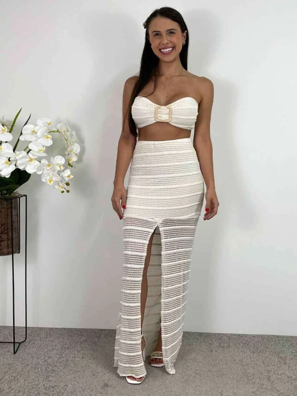 CONJ. SAIA LONGA E TOP LUREX - COSH JEANS - Off white