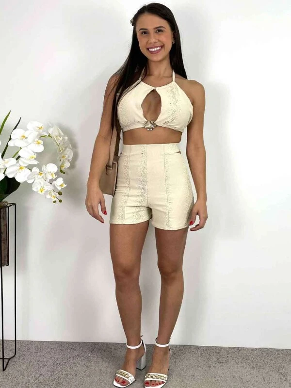 CONJ. SHORT E TOP CONCHAS - COSH JEANS - Off white
