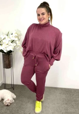 CONJUNTO BLUSÃO GOLA ALTA E CALÇA PARADO NO AR  COSH JEANS - Rosa