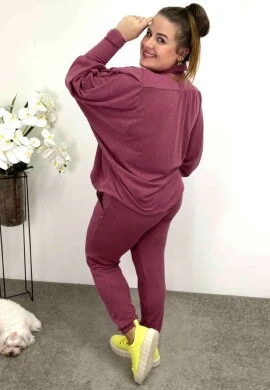 CONJUNTO BLUSÃO GOLA ALTA E CALÇA PARADO NO AR  COSH JEANS - Rosa
