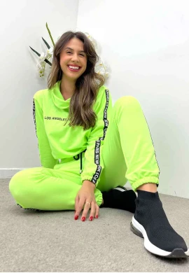 CONJUNTO CALÇA E BLUSA MOLETOM FEMININA - COSH JEANS - Verde neon