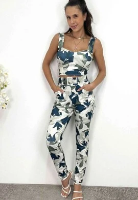 CONJUNTO CROPPED E CALÇA ESTAMPADO  COSH JEANS - Floral azul