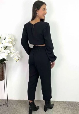 CONJUNTO CROPPED E CALÇA FEMININO  COSH JEANS - Preto