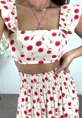 CONJUNTO DE SAIA LONGA E CROPPED  COSH JEANS - Bege