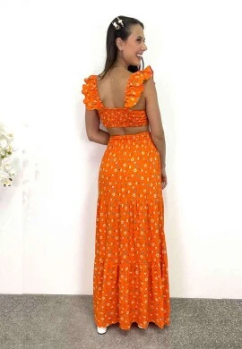 CONJUNTO DE SAIA LONGA E CROPPED  COSH JEANS - Laranja