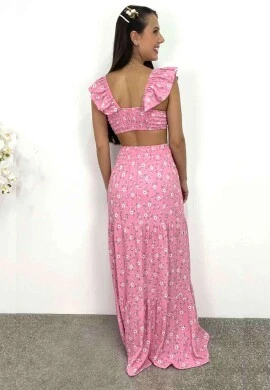 CONJUNTO DE SAIA LONGA E CROPPED  COSH JEANS - Rosa