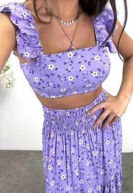 CONJUNTO DE SAIA LONGA E CROPPED  COSH JEANS - Roxo