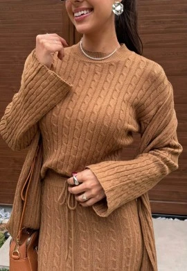 CONJUNTO EM MODAL 3 PEÇAS CHANEL - COSH JEANS - Bege escuro