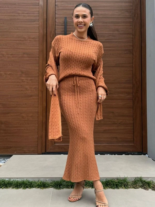 CONJUNTO EM MODAL 3 PEÇAS CHANEL - COSH JEANS - Caramelo