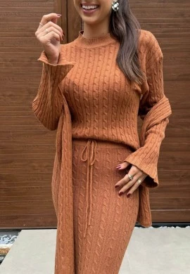 CONJUNTO EM MODAL 3 PEÇAS CHANEL - COSH JEANS - Caramelo