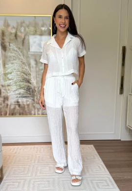 CONJUNTO FEMININO EM CREPE CAMBRAIA - COSH JEANS - Off white