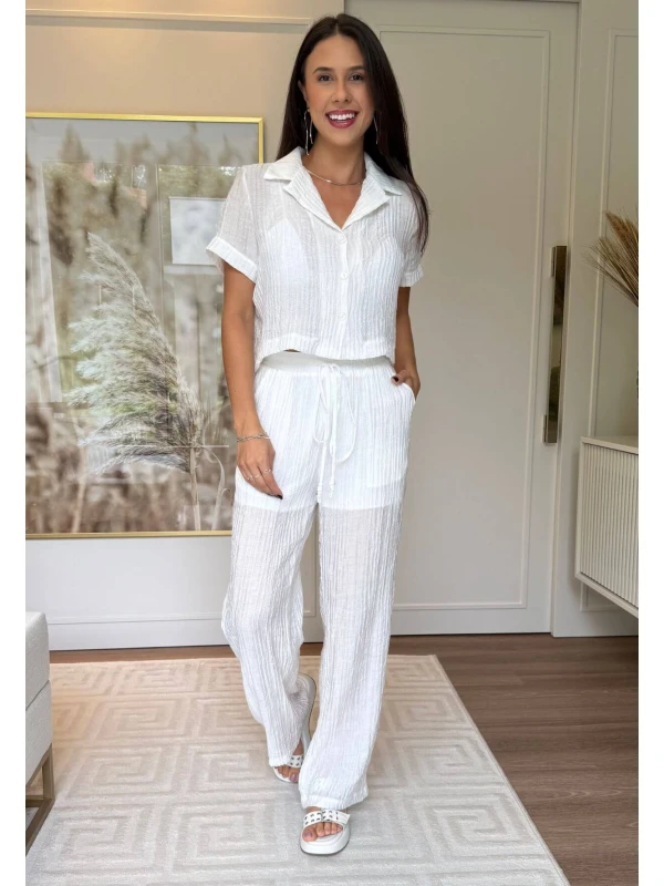 CONJUNTO FEMININO EM CREPE CAMBRAIA - COSH JEANS - Off white