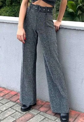 CONJUNTO FIO LUREX PANTALONA E CROPPED - COSH JEANS - Preto