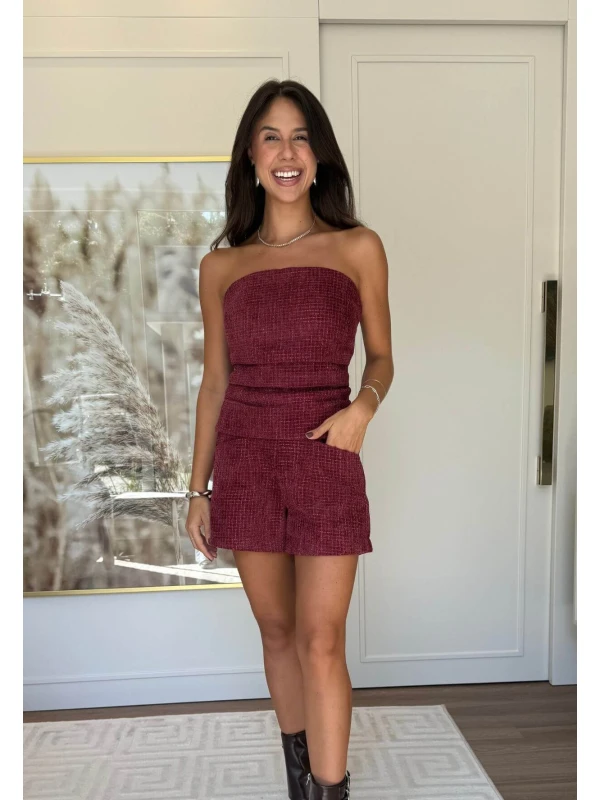CORSET AVELUDADO TWWED - COSH JEANS - Bordo