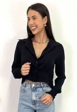CROPPED DE BOTÕES MANGA LONGA  COSH JEANS - Preto