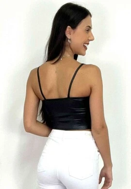 CROPPED DE COURINHO COM BOJO  COSH JEANS - Preto