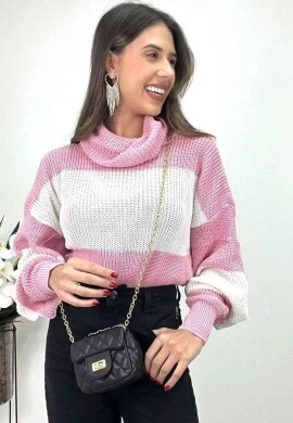 CROPPED DE LISTRAS FEMININO GOLA BOBA  COSH JEANS - Rosa