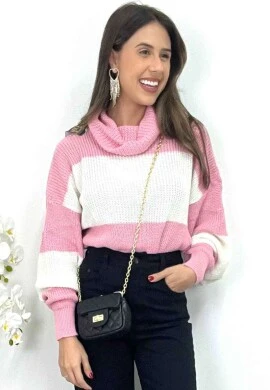 CROPPED DE LISTRAS FEMININO GOLA BOBA  COSH JEANS - Rosa