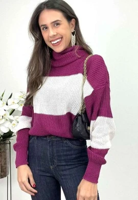 CROPPED DE LISTRAS FEMININO GOLA BOBA  COSH JEANS - Uva