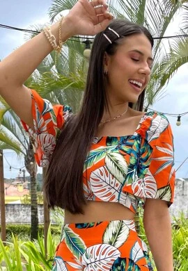CROPPED ESTAMPADO NEGA RIO - COSH JEANS - Laranja