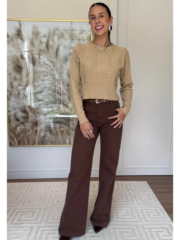 CROPPED ESTELA MODAL - COSH JEANS - Caqui