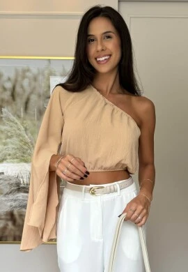 CROPPED FEMININO MANGA SÓ - COSH JEANS - Nude