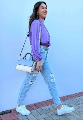 CROPPED GOLA ALTA MANGAS LONGAS  COSH JEANS - Lilas