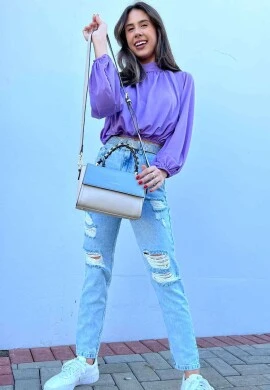CROPPED GOLA ALTA MANGAS LONGAS  COSH JEANS - Lilas