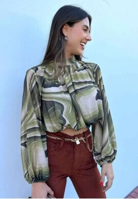 CROPPED GOLA ALTA MANGAS LONGAS  COSH JEANS - Verde
