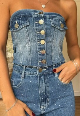 CROPPED JEANS TOMARA QUE CAIA COM BRILHO EMILI - COSH JEANS - Jeans