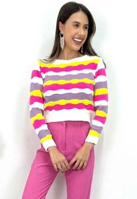 CROPPED LÃ MANGAS LONGAS DE LISTRAS FEMININO  COSH JEANS - Lima