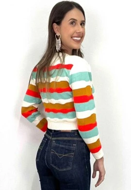 CROPPED LÃ MANGAS LONGAS DE LISTRAS FEMININO  COSH JEANS - Off white