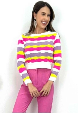 CROPPED LÃ MANGAS LONGAS DE LISTRAS FEMININO  COSH JEANS - Lima